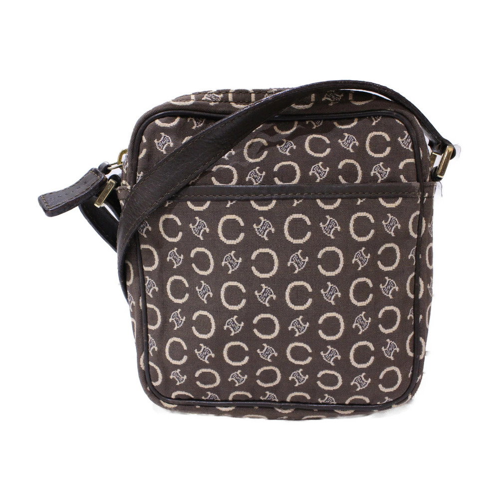 CELINE Shoulder Bag Canvas Leather C Macadam Brown